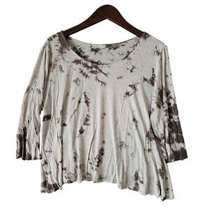 Chalet Wide Neck Brown Tie Dye 3/4 Sleeve Swing Stretch Knit‎ Top Size XL